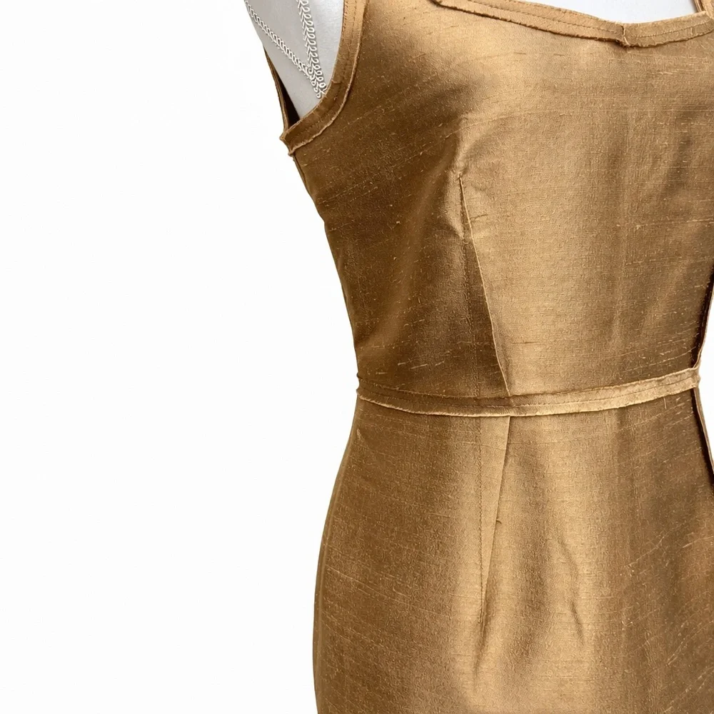 Talbots Silk Wool Sheath Dress Gold Champagne Cocktail Party Sleeveless Size 4 - Picture 6 of 9